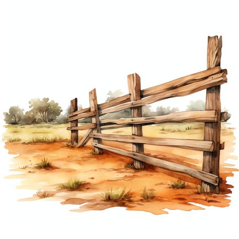 Premium Photo | Beautiful Rustic wooden fence watercolor clipart illustration Fence Illustration, Fence Clipart, Farm Watercolor, Wood Watercolor, Fall Printables, Watercolor Flower Art, Photo Beautiful, Wooden Fence, Watercolor Flower