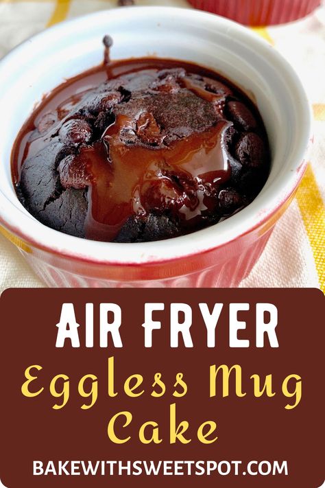 Mug Cake Airfryer Healthy, Chocolate Mug Cake Air Fryer, Airfryer Mug Cake Recipes, Single Serve Air Fryer Dessert, Airfryer Mug Cake, Air Fryer Mug Cake Recipes, Air Fryer Mug Cake, Mug Cake Airfryer, Single Cupcake Recipe