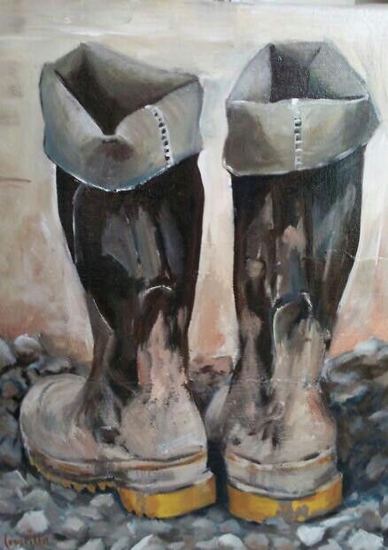 Muddy boots Acrylic painting Wellies Drawing, Paintings Of Shoes, Boots Painting, Painting Of Shoes, Muddy Boots, Canvas Painting Diy, Daily Painting, Still Life Art, Painting Class