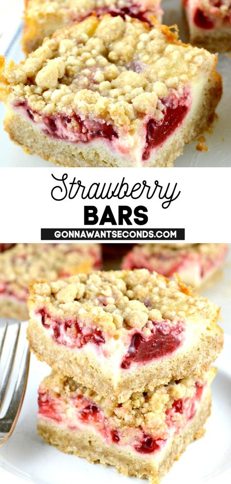 Strawberry Bars stack on top of each other Strawberry And Cream Cheese Recipes, Dessert With Strawberry Pie Filling, Fruit Bars Dessert, Summer Bars Recipes, Strawberry Pretzel Bars, Strawberry Pie Bars, Strawberry And Cream Bars, Strawberry Bars With Pie Filling, Strawberry Cream Cheese Bars