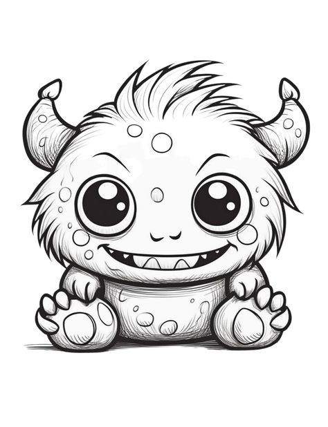 Baby Cute monster coloring pages на Behance Cute Monster Tattoo Ideas, Cute Monster Sketch, Cute Monsters Drawings Character Design, Cute Monsters Drawings Easy, Cute Monster Tattoo, Cartoon Monsters Drawing, Monster Doodles, Cute Monster Illustration, Monster King