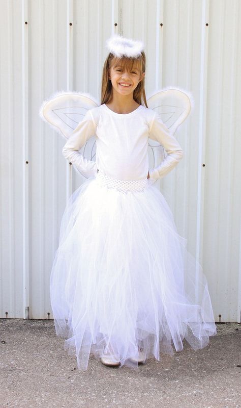 ANgel costume                                                                                                                                                                                 More Diy Angel Costume, Angel Costume Diy, Angel Skirt, Angel Costumes, Nativity Angel, Diy Tulle Skirt, Christmas Plays, Fairy Costume Diy, Nativity Play