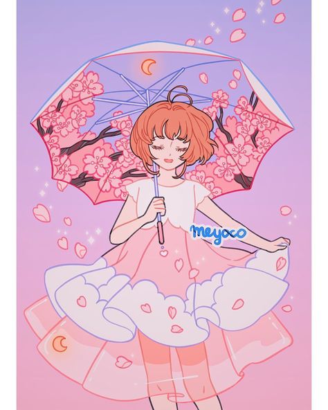 Meyoco Art, Cherry Blossoms, The Rain, A Girl, Umbrella, Cherry, Twitter, Pink, On Instagram