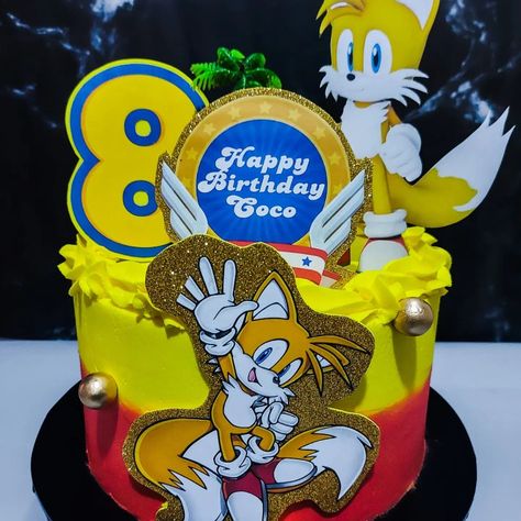 A Miles "tails" Prower cake for him Tails From Sonic Birthday Cake, Tails Birthday Cake Sonic, Tails Cake Sonic, Sonic Tails Cake, Tails Birthday Cake, Tails Birthday Party, Tails Cake, Sonic Birthday Cake, Tails Sonic