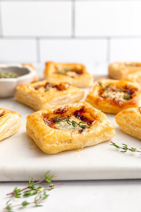 Blue Cheese Puff Pastry and Fig Jam Tarts Recipe Fig Blue Cheese Puff Pastry, Blue Cheese Pastry, Blue Cheese Puffs, Blue Cheese Puff Pastry, Jam Tarts Recipe, Blue Cheese Appetizers, Figs Blue Cheese, Blue Cheese Tart, Fig Appetizer