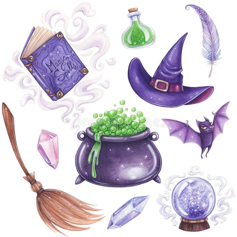 Purple Witch, Boho Halloween, Desain Buklet, Witch Craft, Vintage Witch, Purple Halloween, Witch Magic, Fancy Hats, Halloween Png