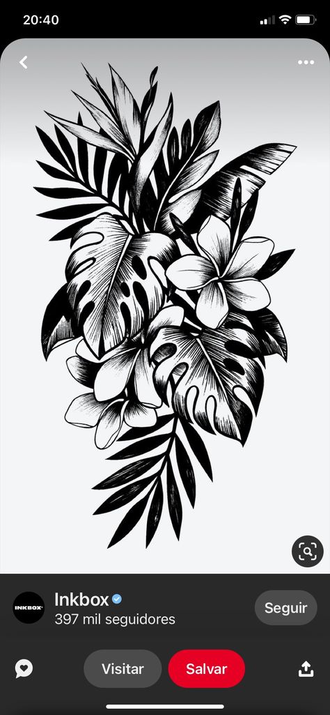 Jungle Arm Sleeve Tattoo, Jungle Flowers Tattoo, Jungle Tattoo Design, Jungle Leaves Tattoo, Jungle Tattoo, Jungle Flowers, Sleeve Ideas, Arm Sleeve Tattoos, Leg Sleeve