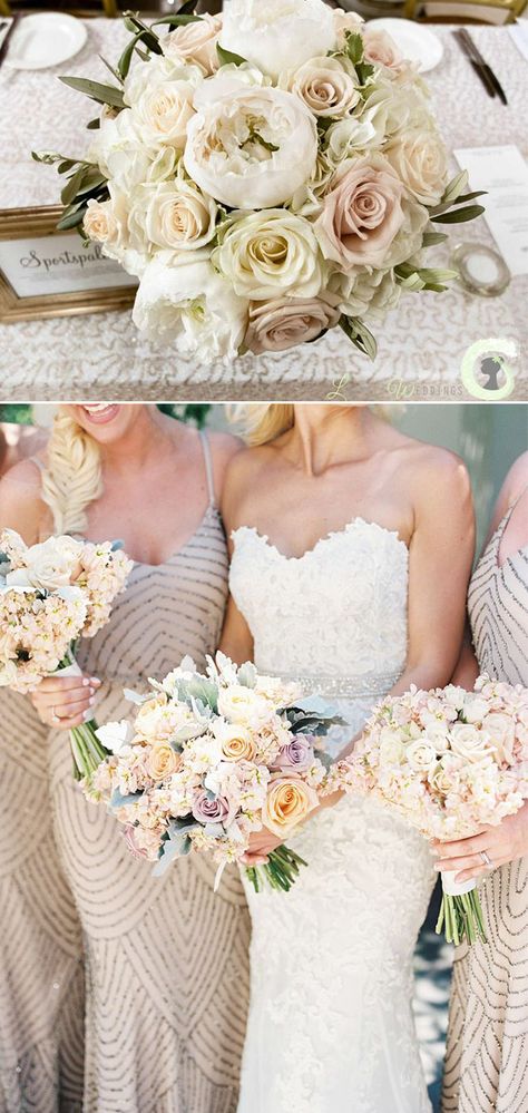 champagne and blush wedding bouquets ideas Champagne Color Bouquets, Champagne Blush Flowers, Bouquet For Champagne Dress, Flowers For Champagne Wedding, Bridesmaid Bouquet Champagne, Champagne Bridesmaid Bouquet, Champagne Flowers Bouquet, Champagne Colour Wedding, Champagne And Pink Wedding