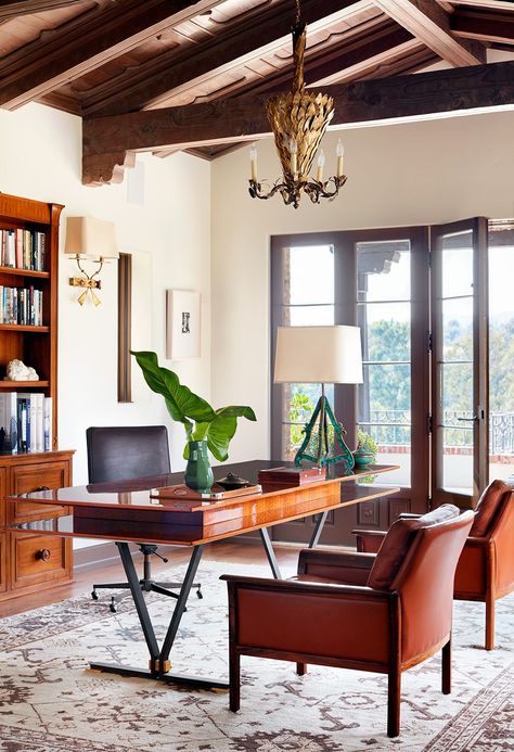 Home office Spanish Revival Home Office, Hacienda Style Office, Spanish Office, Mediterranean Home Office, Spanish Office Design, Spanish Colonial Office, Contemporary Spanish Style Homes, Mediterranean Office, Spanish Revival Home