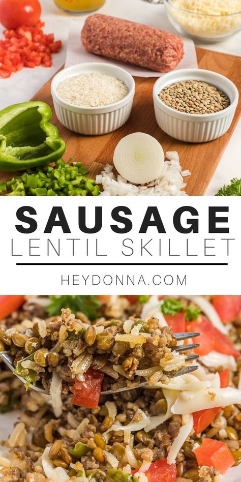 This family favorite is quick to pull together on a busy night. Made with Italian sausage, brown lentils and rice - this is a favorite in our house that your family is sure to love! Get the recipe and let me know if you try it! One Pan Sausage, Lentil And Rice, Sausage Lentil, Lentils And Sausage, Rice Skillet Meals, Fresh Tomato Recipes, Rice Skillet, Lentil Dishes, Lentils And Rice