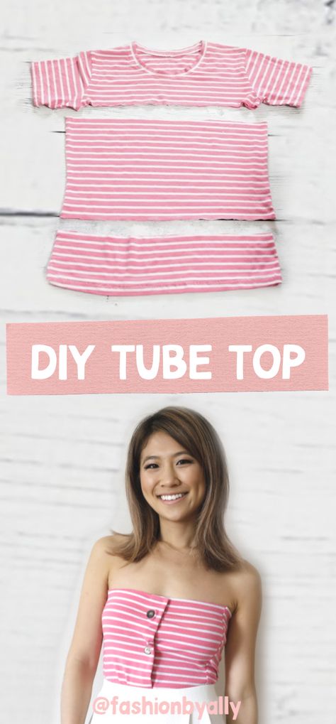 DIY Tube Top from Old T-Shirt! How to transform an oversized shirt into a cute top! #diy #tshirthack #tubetop Diy Tube Top From T Shirt, Diy Tube Top, Tshirt Hacks, Summer Stuff, Top Diy, Old T Shirts, Cute Top, Oversized Shirt, Cute Tops