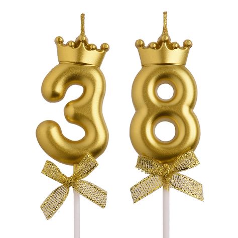 PRICES MAY VARY. Elegant Dual Numerical Candles: Celebrate 38 or 83 years in style with our exquisite birthday candles. This set includes two candles featuring the numbers 3 and 8, adorned with a regal crown motif Premium Quality: Crafted from high-quality wax, these candles burn evenly and emit a warm, inviting glow. They are designed to make your birthday cake truly special Versatile Celebration: Whether it's a 38th milestone or a vibrant 83rd birthday, our candles add a touch of sophisticatio Cake Topper Number, 83rd Birthday, Old Cake, 82nd Birthday, 52 Birthday, 72 Birthday, Number Candles Birthday, Specialty Candles, Wedding Anniversary Celebration