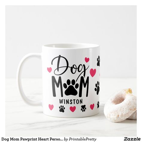 Dog Mom Pawprint Heart Personalized Name Photo Coffee Mug Mom Mugs, Pet Design, Photo Coffee, Customised Mugs, Name Photo, Name Mugs, Mom Coffee, Mom Mug, Christmas Card Holders