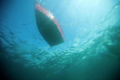 Water From Below, Boat Underwater View, Boat From Underwater, Underwater Looking Up, Floating Reference, Underwater Perspective, Under Water Art, Cinematic Illustration, Boat Underwater