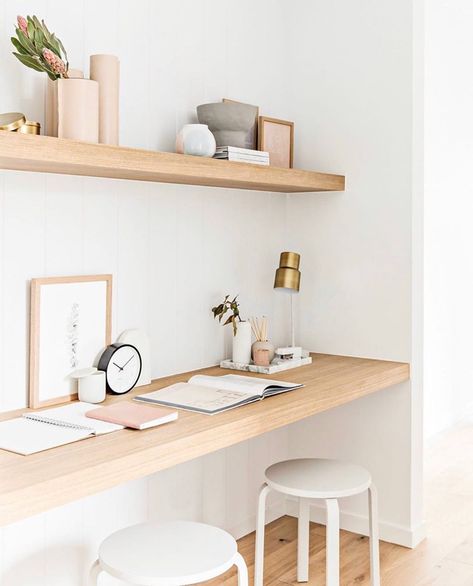 Luxury Custom Home Builder on Instagram: “How to create the ultimate study nook within a hall by @coco.camellia_ ✨ White oak open shelving + shiplap for the win again !!” Minimalist Home Office, Office Nook, Study Nook, Built In Desk, Home Office Space, Office Inspiration, Custom Home Builders, Office Interior Design, Home Office Design