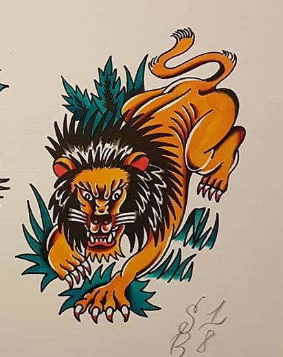 Traditional Lion Tattoo Flash, Traditional Style Lion Tattoo, Lion American Traditional Tattoo, Trad Lion Tattoo, Traditional Tattoo Lion, Lion Traditional Tattoo, Old School Lion Tattoo, American Traditional Lion, Lion Leg Tattoo