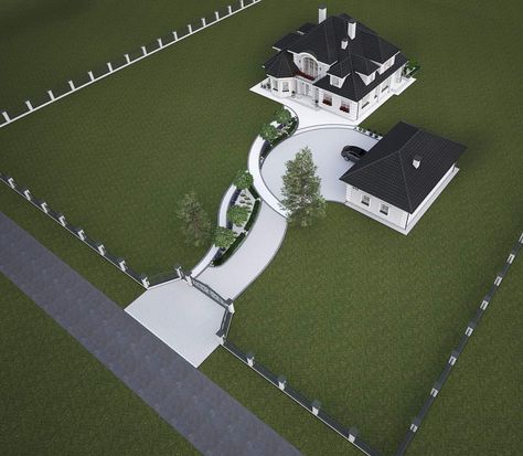 House With Circle Driveway, U Shaped Driveway, Bloxburg Driveway, Bloxburg Driveway Ideas, Dream Driveway, Paper Models House, Circle Driveway, Bob Marley Painting, House With Land