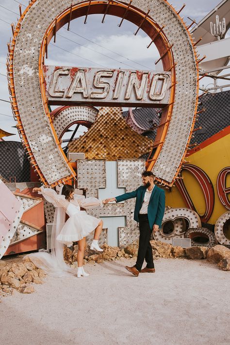 Museum Elopement, Neon Museum Las Vegas, Las Vegas Bride, Las Vegas Wedding Photos, Vegas Bride, Vegas Wedding Photos, Museums In Las Vegas, Neon Museum, Wedding Vow Books