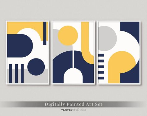 Yellow Blue Gray Bauhaus Art Style Set S3-A3-03 Set of 3 - Etsy Bulgaria Bauhaus Posters, Blue Yellow Grey, Modern Abstract Print, European Home, Bauhaus Art, Modern Art Printables, Bauhaus Poster, Gallery Wall Art Set, Printable Wall Decor