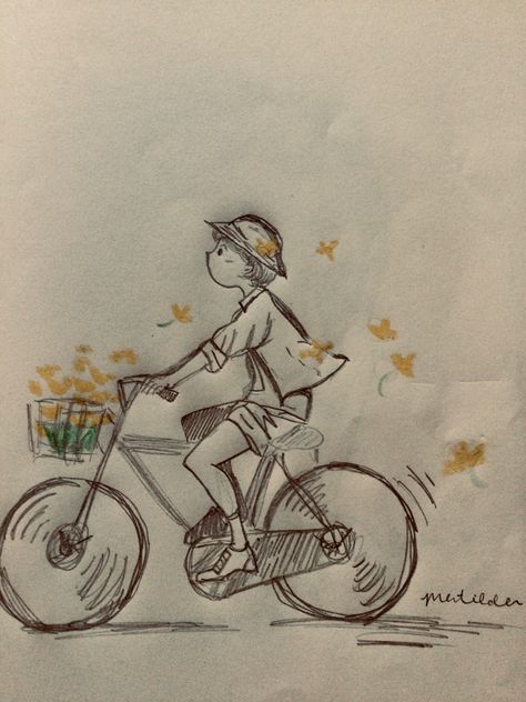 Line Sketches Art Simple, Disney Drawings Sketches Pencil, Asthetic Drawings Pencil Sketch, Asthetic Drawings Pencil, Sketch Ideas Aesthetic Vintage Easy, Sketches Pencil Easy, رسم كاريكاتير, Bike Sketch, Bike Drawing