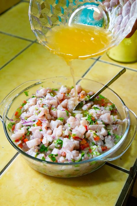 This Costa Rican ceviche made of fresh fish marinated in lime, red bell pepper, cilantro and onion is a favorite throughout the country- and easy to replicate at home! Costa Rica Dishes, Ceviche Recipe, Beef Wellington, White Fish, Costa Rican, Red Sauce, Fresh Fish, Healthy Easy, Baking Ideas