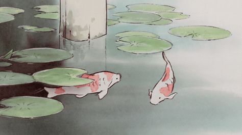 STUDIO GHIBLI A Pond, Koi Fish, Lily Pads, Koi, Fanfiction, The Story, Books Wattpad, Lily, Swimming