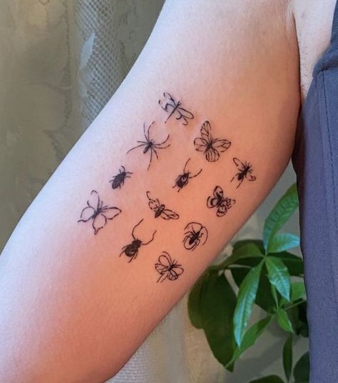 Tattoo Ideas Cottagecore, Stick Bug Tattoo, Bug Stick And Poke, Matching Bug Tattoos, Pill Bug Tattoo, Tiny Bug Tattoo, Cute Bug Tattoo, Little Bug Tattoo, Roly Poly Tattoo