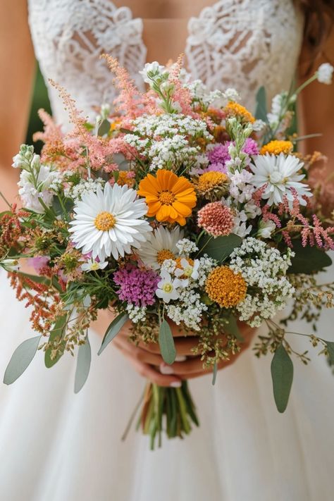 With 43 breathtaking rustic wildflower wedding bouquets to choose from, your dream floral arrangement is just a click away. These designs are perfect for nature-loving brides, combining simplicity with elegance. Discover the bouquet that speaks to your style today! #bohobride #rusticbouquets #wildflowerchic Wedding Bouquets Fresh Flowers, May Wildflower Wedding, Wild Bouquet Wedding, Bridal Bouquet Garden Style, Spring Wedding Wildflowers, Wild Flower Weddings, Simple Spring Wedding Ideas, Wildflower Wedding Aisle, Simple Wildflower Bouquet