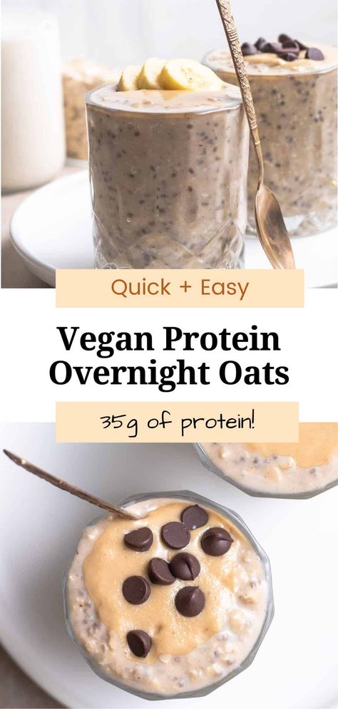 Vegan Protein Overnight Oats Protein Overnight Oats Vegan, Drinkable Overnight Oats, Vegan Protein Breakfast, Dairy Free Overnight Oats, Overnight Oats Vegan, Thick Vegan, Protein Overnight Oats, Vegan Overnight Oats, Quick Easy Vegan