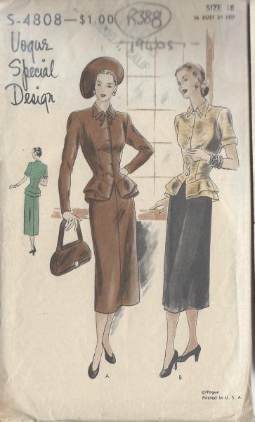 1940s-Vintage-Sewing-Pattern-DRESS-B36-R388-251142948820 40s Suit, 1940s Dress Pattern, Blithe Spirit, Vintage Vogue Patterns, 1950s Sewing Patterns, Vintage Vogue Sewing Patterns, Scale Pattern, Vintage Dress Patterns, Vogue Sewing