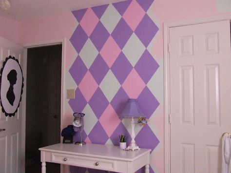 Diamond Wall Thing One Thing Two, Diamond Wall, Harlequin Pattern, House Updates, Updating House, Dream House Interior, Girls Room, Girl's Room, Girl Room