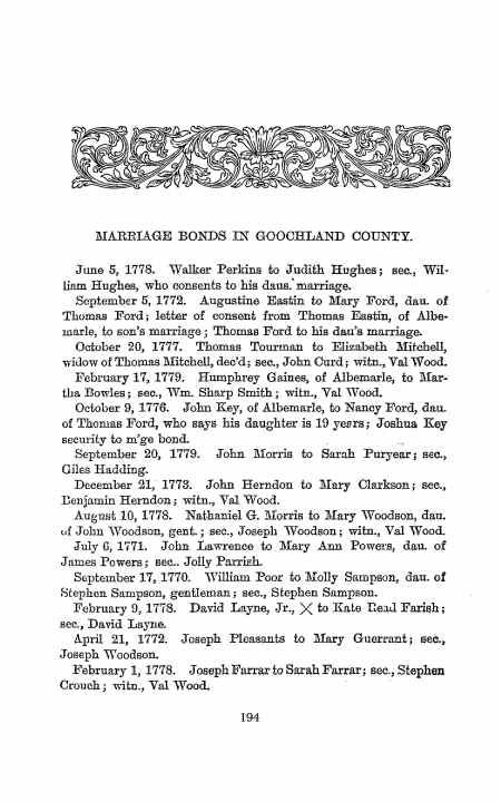 Nathaniel G Morris discovered in Virginia, Marriage Records, 1700-1850 Marriage Records, August 10, 18th Century, Virginia