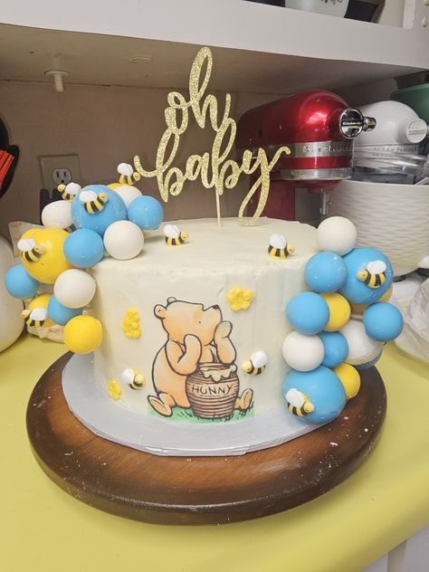 Pooh bear babyshower cake Winnie The Pooh Shower Cake, Pooh Bear Baby Shower Cake, Pooh Bear Cake, Bear Baby Shower Cake, Pooh Cake, 18th Birthday Party Themes, Winnie The Pooh Cake, Bear Cake, Baby Shawer