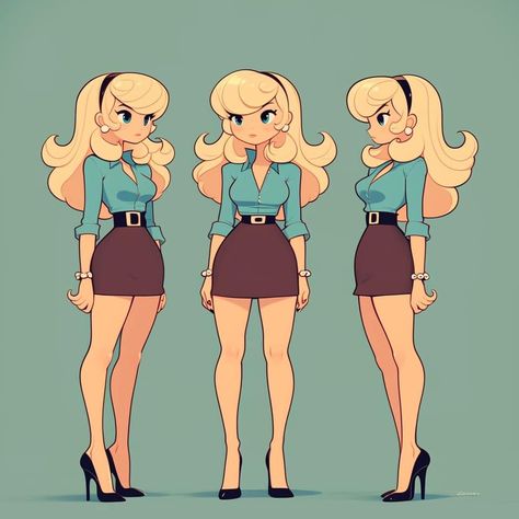 Cartoon Characters Poses, Female Cartoon Character Design, Old Comic Book Art Style, Body Turnaround Reference, 2d Turnaround, Couch Reference Drawing, Cartoon Body Female Character Design, Character Turnaround Reference, Super Hero Poses Reference