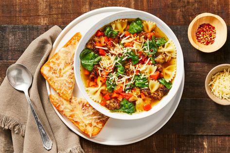 Hello Fresh Soup Recipes, Hellofresh Recipes Vegetarian, Easy Hello Fresh Recipes, Hello Fresh Vegetarian Recipes, Italian Noodle Soup, Hellofresh Meals, Homechef Recipes, Hellofresh Recipes, Italian Chicken Sausage