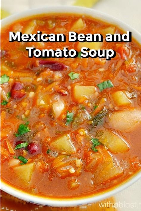 Rich, hearty and loaded with veggies makes this spicy Mexican Bean and Tomato Soup one of the best comfort foods on a cold day Mexican Garbanzo Bean Soup, Bean And Tomato Soup, Meatless Soup, Soup Stovetop, Mexican Bean Soup, Best Stuffed Pepper Recipe, Crockpot Mexican, Red Bean Soup, Southwest Recipes