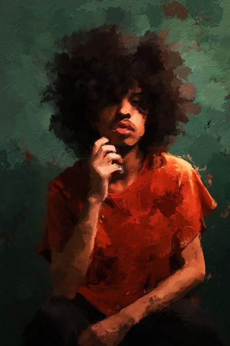 Curly Hair Painting, Man Oil Painting, Curly Hair Boy, Boy Portrait, Digital Oil Painting, Hair Sketch, Boys With Curly Hair, Afro Art, Paint Print