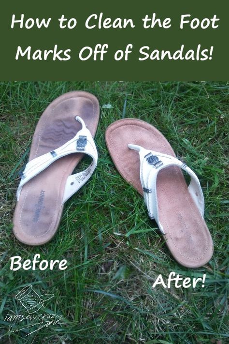 The footbed of sandals can get pretty dirty, even with casual wear. Here's how to clean them up and make them spiffy again! #sandals #cleaning #summer Clean Flip Flops, Clean Suede Shoes, Clean Suede, Diy Sandals, How To Clean Suede, White Leather Sandals, Beige Sandals, Plastic Heels, Shoes Hack