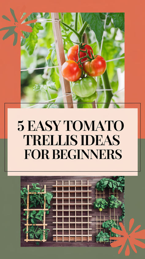 Kickstart your tomato garden with these five beginner-friendly trellis hacks! From simple cages to easy DIY frames, these ideas will support your plants for healthier growth and easier access. Perfect for first-time gardeners, these trellises make gardening more manageable and rewarding! #TomatoGrowing #GardeningTips #BeginnerGardener Grow Tomatoes Vertically, Tomato Garden Trellis, Tomato Plant Trellis, Vertical Vegetable Garden Design, Tomato Trellis Ideas, Vegetable Trellis, Simple Trellis, Tomato Support, Grow Your Own Vegetables