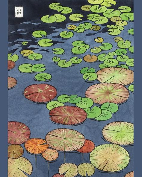 Lilypad Art, Green Widget, Theme Nature, Art Refs, Water Lilies, Lily Pads, Wall Artwork, Insta Art, Cotton Paper