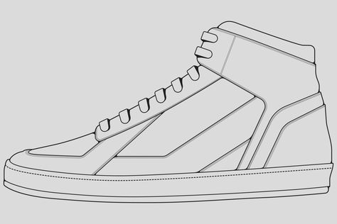 Shoes sneaker outline drawing vector, Sneakers drawn in a sketch style, black line sneaker trainers template outline, vector Illustration. Trainer Template, Sneaker Outline, Shoe Outline, Sneakers Vector, Shoes Template, Footwear Sketches, Shoe Sketch, Sneakers Sketch, Shoe Template