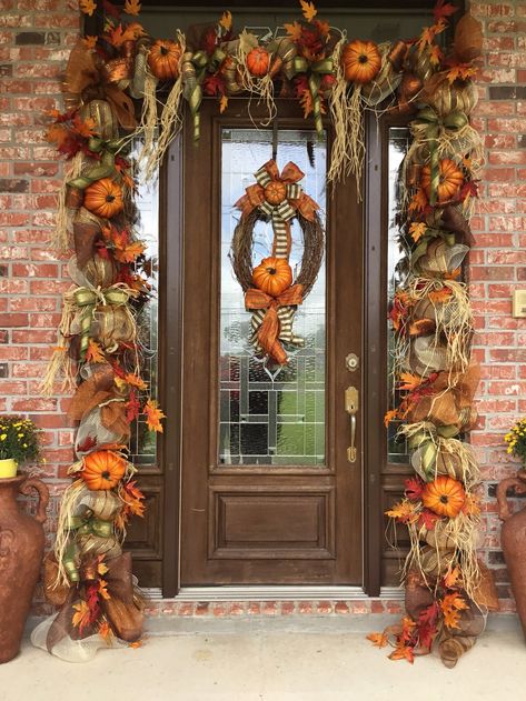 Fall Door Garland Fall Swag Thanksgiving Door Decor Fall | Etsy Fall Door Garland, Fall Front Door Decor, Door Garland, Balkon Decor, Fall Swags, Halloween Tattoo, Fall Front Porch Decor, Halloween Front Porch, Fall Door Decorations