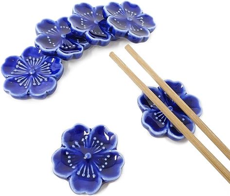 Amazon.com | Honbay 6PCS Elegant Cherry Blossom Ceramic Chopsticks Rest Rack Stand Holder for Chopsticks, Forks, Spoons, Knives, Paint Brushes (blue): Flatware Home Aesthetic Inspiration, Cherry Blossom Ceramic, Ceramic Pottery Ideas, Chopsticks Rest, Chopstick Holder, Clay Things, Chopstick Rest, Diy Pottery, Pottery Clay