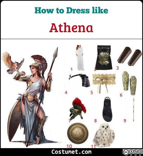 Athena costume is a long white dress, a chest plate, gantlets, a shoulder cover, a belt, leg guards, a Roman warrior helmet, and sandals.           #Female #female #warrior #Greek #myth #god #goddess #Roman Roman Warrior Costume, Diy Athena Helmet, Athena Cosplay Goddesses, Athena Goddess Costume Diy, Athena Greek Goddess Costume, Athena Costume Diy, Athena Goddess Costume, Greek Gods Costume, Greek Goddess Athena Costume