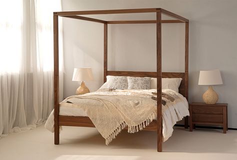 Four Poster Wood Canopy Bed, Queen Canopy Bed, Mid Century Modern Bed, Canopy Bed Frame, Walnut Bed, Natural Bed, Mid Century Modern Bedroom, Four Poster Bed, Buy Bed