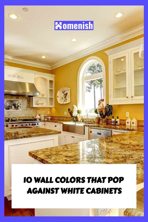 White cabinets are a kitchen staple, but the walls are where you can really express your style. This article will present ten wall colors that not only look great with white cabinets but also create a distinctive and appealing kitchen environment. White Cabinets Kitchen Wall Color, White Cabinets Yellow Walls Kitchen, Yellow Kitchen Walls With White Cabinets, White Kitchen Caninets, Kitchen Wall Colors With Cream Cabinets, Kitchen Wall Colors With White Cabinets, Tan Kitchen Walls, Pale Yellow Kitchens, Yellow Kitchen Walls