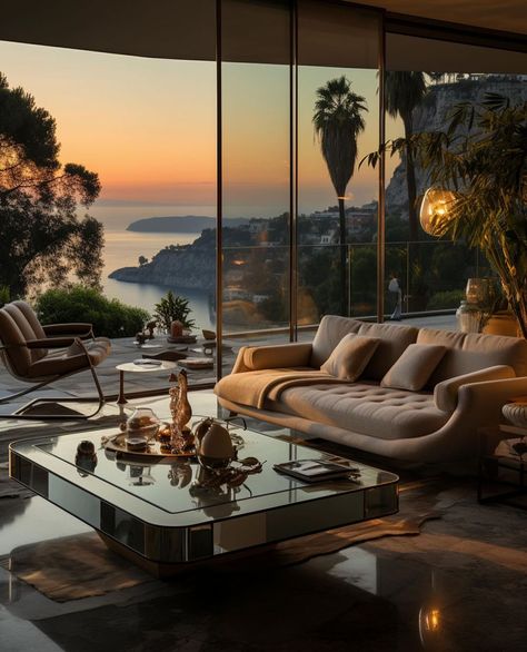 South Coast of France Home Villa Design: Coastal Bliss Ocean View Living Room, Full Living Room, California Mansion, Terrace Interior, Coast Of France, France Home, Nyc Interior Design, Glamour Decor, Mansion Interior