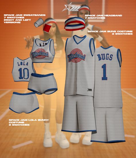 space jam costume set | Patreon Sims 4 Cc Basketball Jersey, Sims 4 Basketball Cc, Ts4cc Alpha, Sims 4 Cc Costumes, Space Jam Costume, Sims 4 Folder, Sims 4 Costumes, Bugs And Lola, Basketball Game Outfit