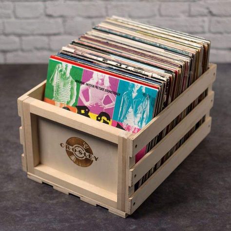 Crosley Record Storage Crate | Vintage inspired rock bedroom #afflink #storage Diy Magazine Holder, Record Crate, Storage Crate, Vinyl Record Storage, Record Storage, Crate Storage, Wood Crates, Pottery Barn Teen, Wooden Crate