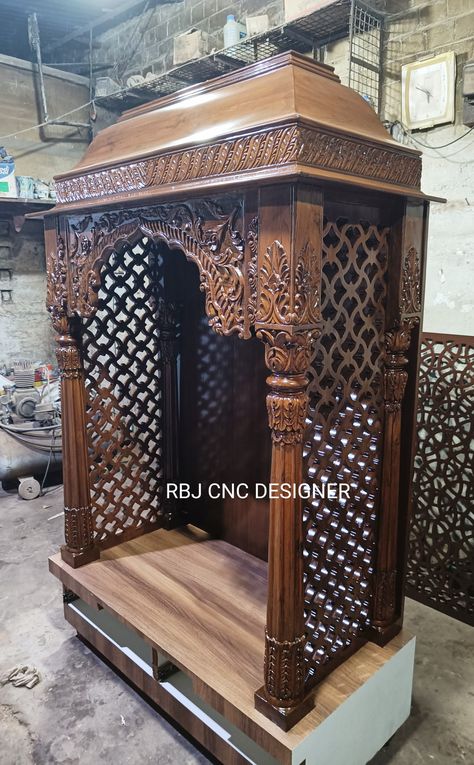 Silver Mandir, Glass Almirah, Mandir Interior, Wooden Mandir, Wooden Temple For Home, Pooja Door Design, Indian Bedroom Decor, House Wall Design, Mandir Design